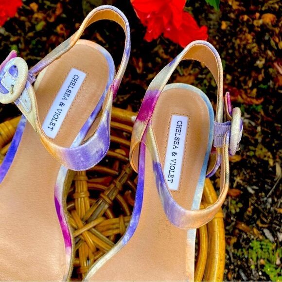 NEW CHELSEA & VIOLET CV-HENNA OPEN TOE ANKLE STRAP TIE-DYE WEDGES 9.5 - Picture 4 of 16